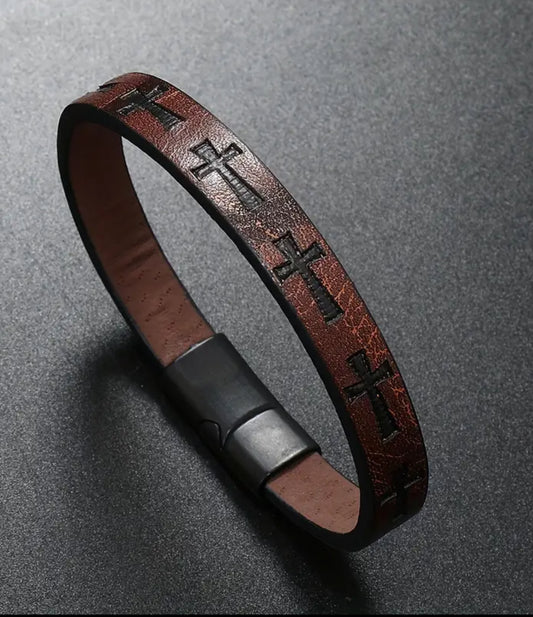 Faux-Cuire, bracelet pour homme avec motif de croix